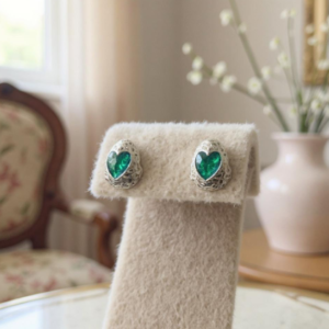Boucles d'oreille coeur émeraude