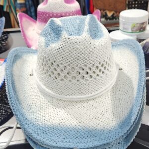 Chapeau de paille pour enfant blanc/bleu pale