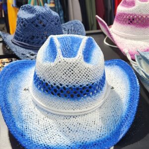 Chapeau de paille pour enfant blanc/bleu fonce
