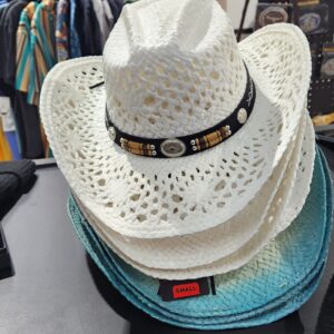 Chapeau de paille blanc avec bandeau amérindien