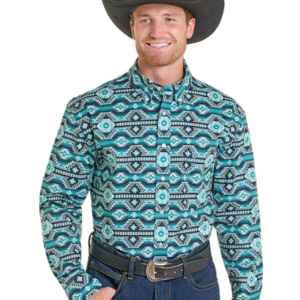 Chemise turquoise/noir R&R