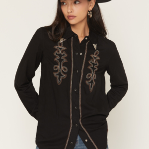 Chemise western noire col à coutures