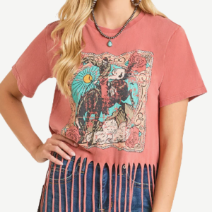 Chandail à franges Rodéo/rose