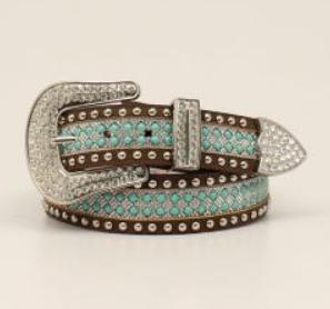 Ceinture Angel Ranch turquoise avec pierres claires brunes