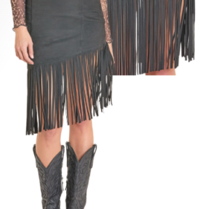 Jupe asymétrique avec franges en microsuède