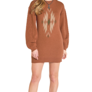 Robe sweater à motifs aztec et tricot torsadé