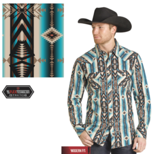 Chemise beige/bleu/noir aztec