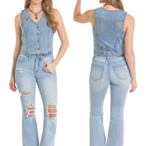 Veste en jean à franges et studd