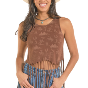 Camisole brune à franges