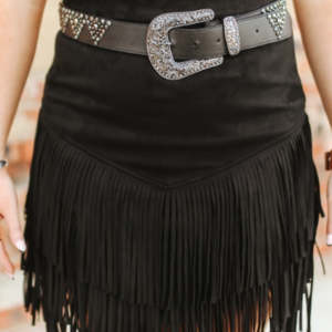 Jupe à volants à étages avec pointe en daim extensible noir