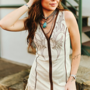 Robe en suède brun/ivoire