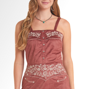 Camisole brodée en microsuède vin