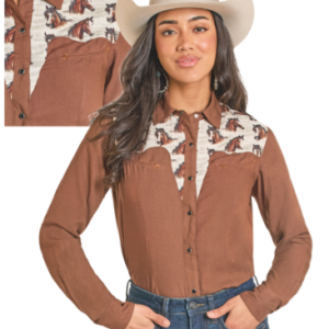 Blouse brune avec chevaux