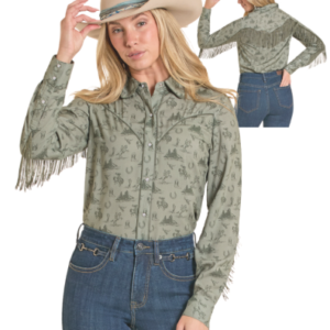 Blouse jade avec franges